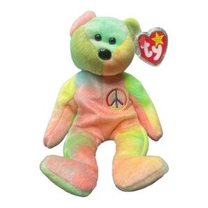 TY Beanie Baby Peace Bear Neon Color Blocks 1996 Collectible Stuffed Toy NWT